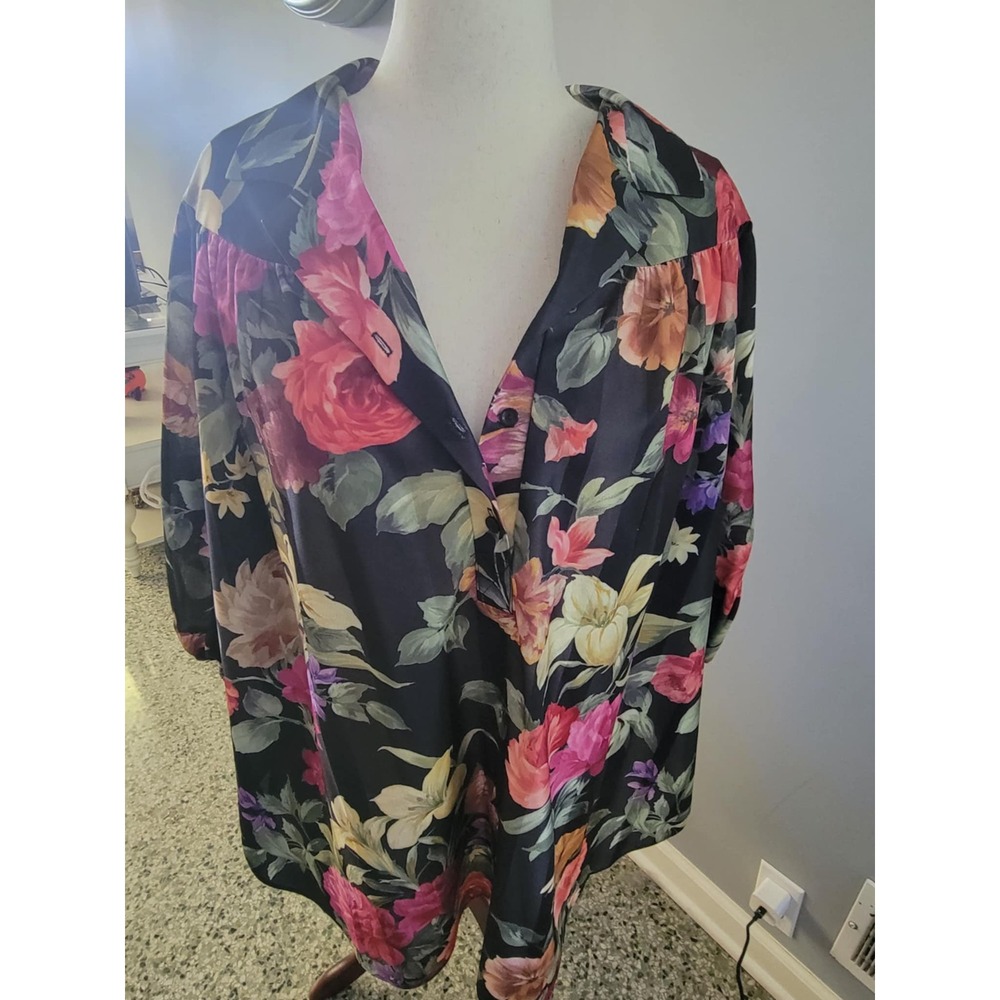 Top Notch Floral‎ Print Button Up Blouse Plus Size 28W 48 Vintage Style